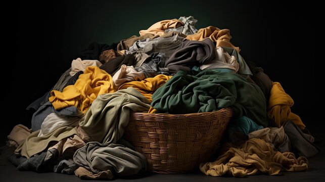 A big pile of dirty laundry in the background. Generated by AI.