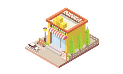 isometric toy store.on white background.isometric design. 3D design elements for construction of urban and village landscapes.