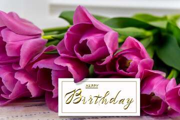 beautiful birthday card with flowers for a woman or a girl