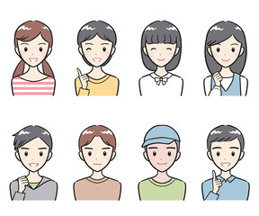 小学生の男子女子　ポジティブな表情　アイコンセット