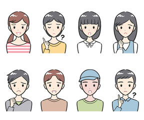 小学生の男子女子　ネガティブな表情　アイコンセット