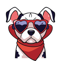 cute dog with heart-shaped glasses, sunglasses and a red headscarf