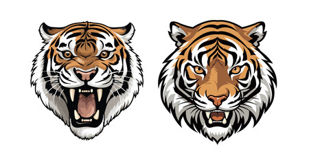 Naklejka premium A stunning and fierce tiger face illustration captured in intricate detail, set against a clean white background