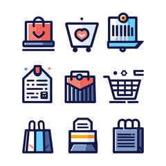 Vector color Online shop icon collection shopping symbols set 