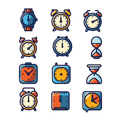 Vector Coloured Set of time clock hour for plan work service