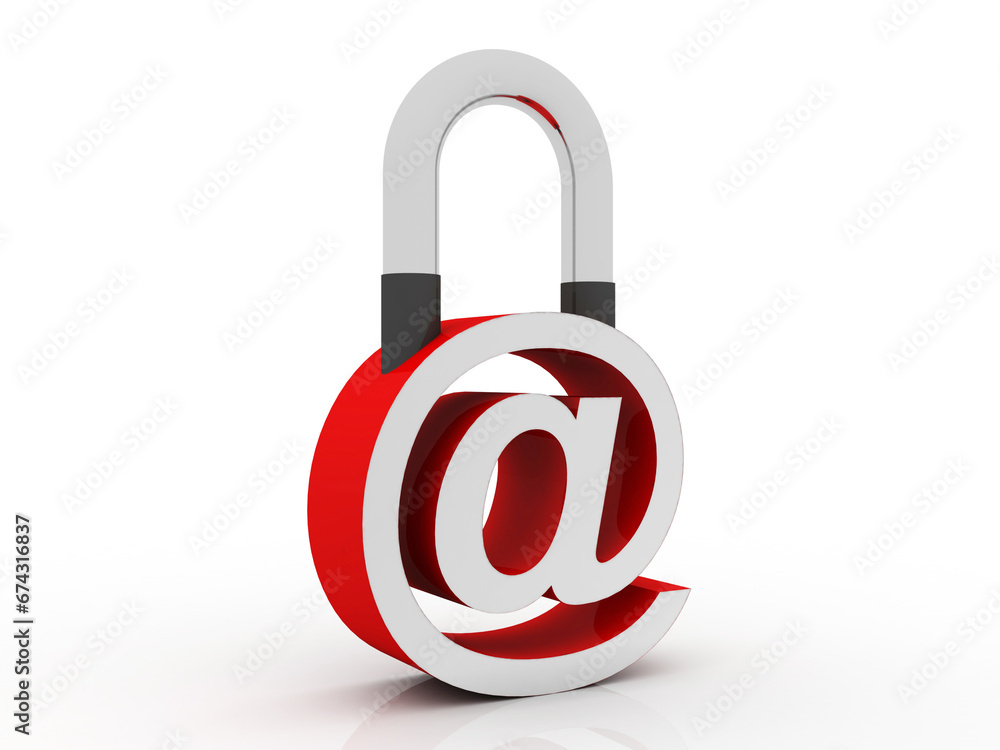 Poster 3d rendering e-mail symbol with lock. internet security concept