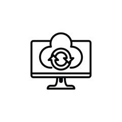 Cloud sync on a computer, synchronization outline icon. Vector illustration. The isolated icon suits the web, infographics, interfaces, and apps.