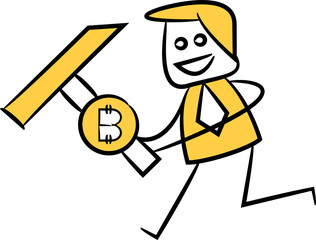 Doodle Businessman Digging Bitcoin
