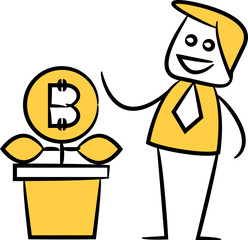 Doodle Businessman and Bitcoin Investing
