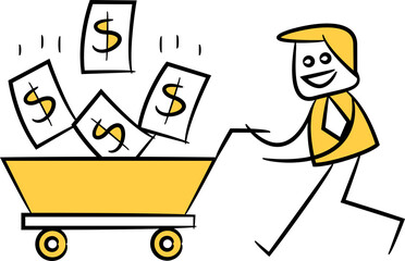 Doodle Businessman and Money Trolley Illustration
