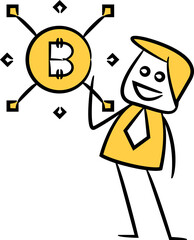Doodle Businessman and Bitcoin Network
