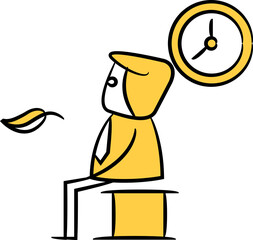 Doodle Businessman Sitting and Waiting with Clock
