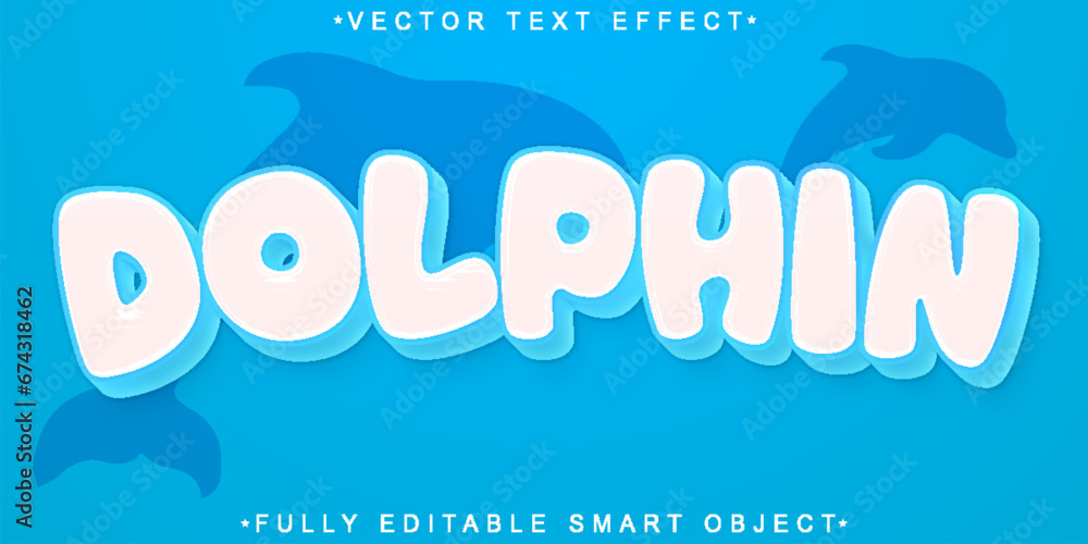 Poster cartoon dolphin vector fully editable smart object text effect