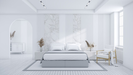 Bed  room,white room ,modern interior design, 3d render