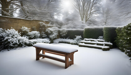 backyard covered in snow in winter