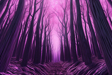 Creepy haunted purple trees forest woods background wallpaper horror concept art