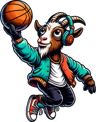 A male Goat play basketball
