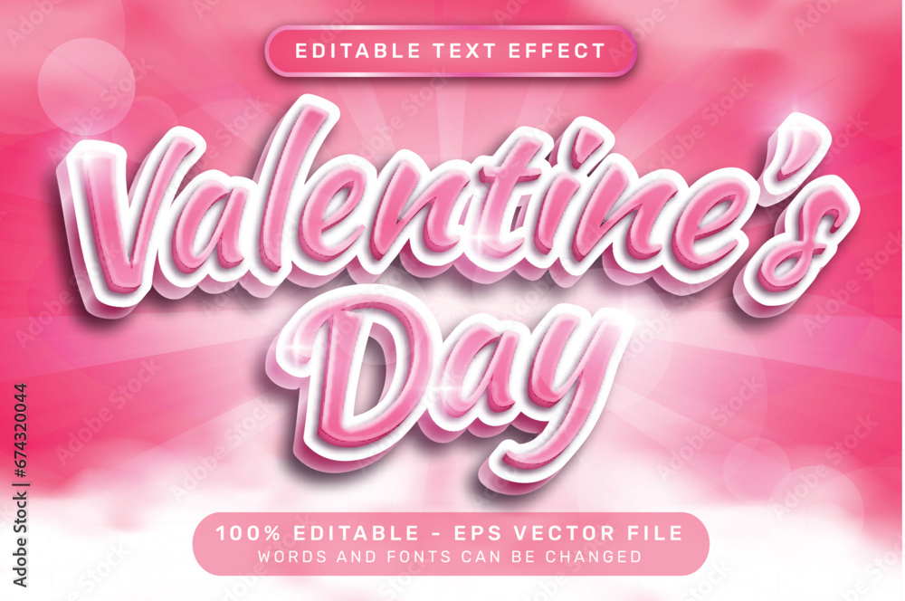 Poster valentines day 3d text effect and editable text effect whit pink background and cloud illustration
