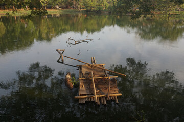 raft on the lake which adds an impression of beauty