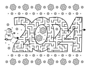 Year 2024 maze game: Help the snowman get through the maze.
