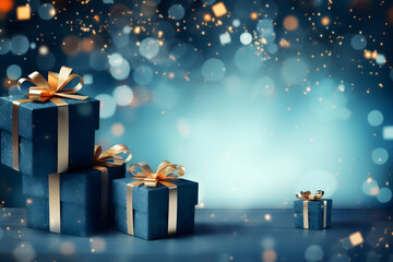 christmas tree decorations, santa claus with gifts, snowman in the snow, christmas gift boxes	