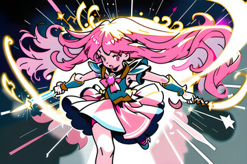 Obraz premium A magical girl in battle generative ai