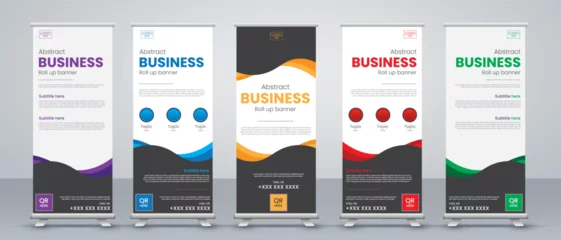 Foto op Canvas Business Roll up banner vertical template design set in red, blue, yellow, green, purple and black © Shalitha Ranathunge