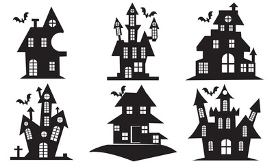 Naklejka premium Halloween House silhouette collection. scary haunted house bundle set. 