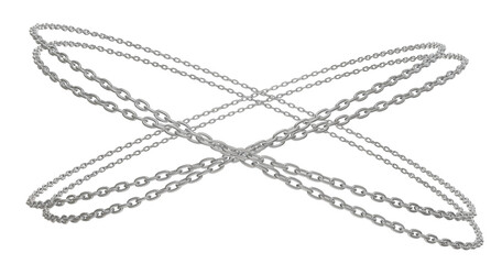 Circles formed by crossing metal chains in a 3D illustration, provided in PNG format, featuring a transparent background.