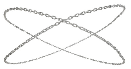 3D rendering of circles made from intertwined metal chains, PNG format, with a background that's completely transparent.