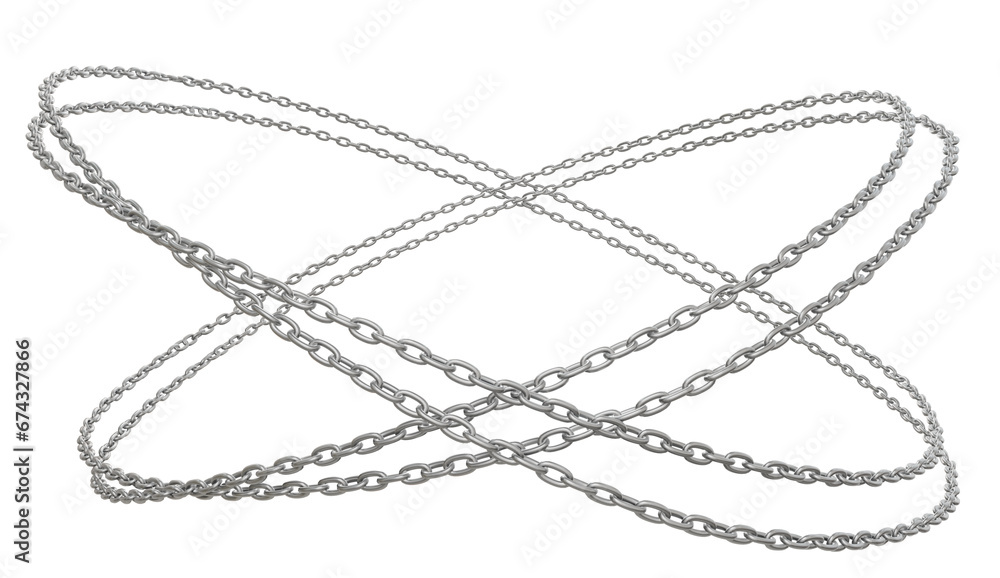 Poster circles created by intertwined metal chains in a 3d illustration, presented in png format and transp