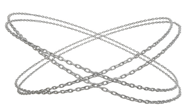 Circles created by intertwined metal chains in a 3D illustration, presented in PNG format and transparent backdrop.