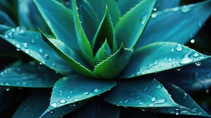 abstract agave with water droplets close-up, full frame, background for wallpaper