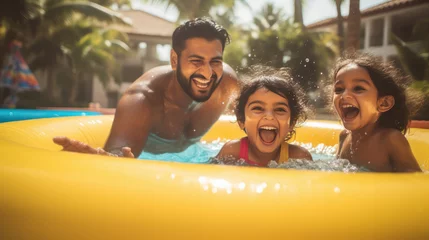 Foto op Plexiglas Indian man with his little child enjoying in swimming pool © PRASANNAPIX