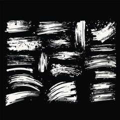 brush stroke black set grunge isolated texture on white paintbrush collection