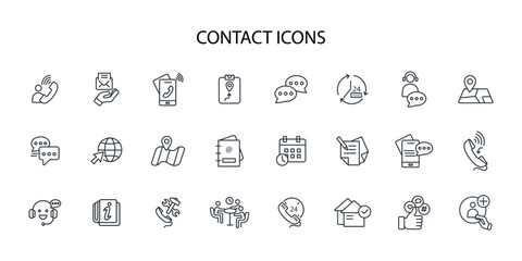 contact icon set.vector.Editable stroke.linear style sign for use web design,logo.Symbol illustration.