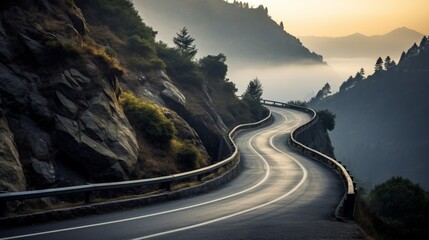 mysterious mountain road in the fog