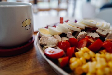 Copb Salad with a cup of coffee