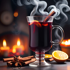 Mulled wine with spices on a dark background. Christmas mulled wine.