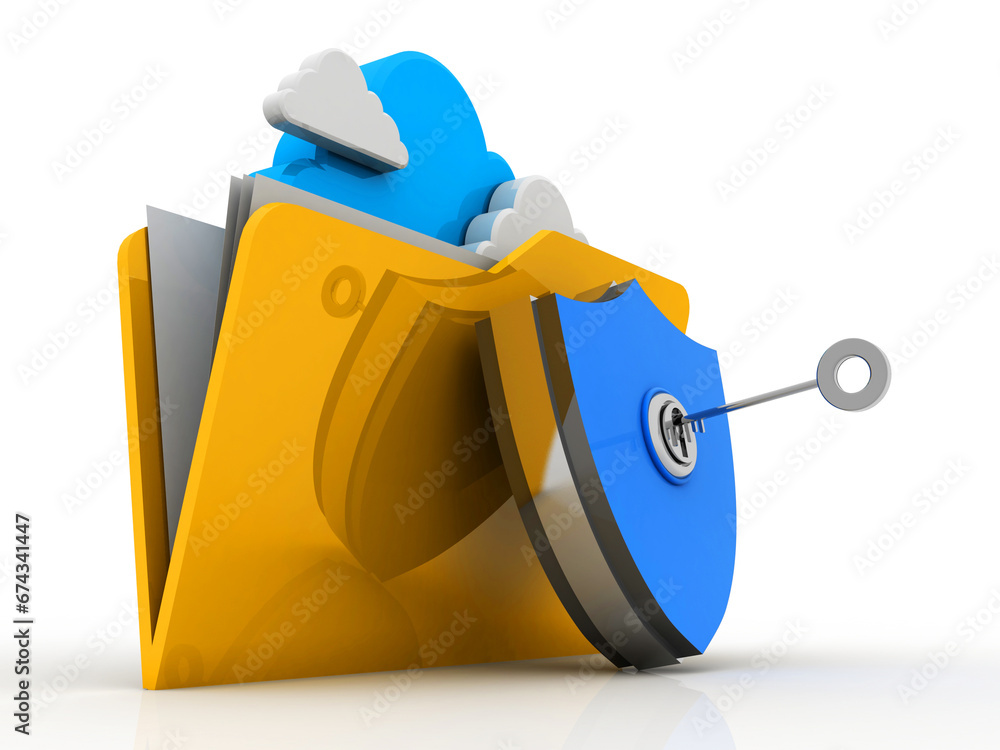 Poster 3d rendering cloud folder storage protected shield