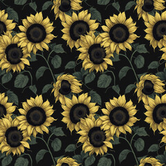 sunflowers watercolor sheamles pattern design