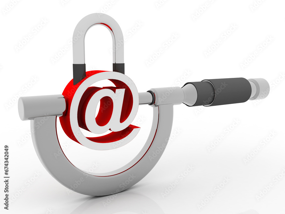 Poster 3d rendering e-mail symbol with lock in screw gauge