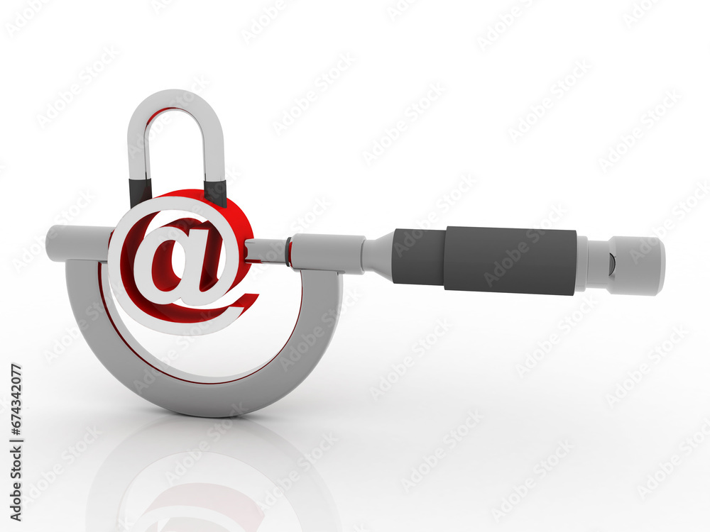 Aufkleber 3d rendering e-mail symbol with lock in screw gauge