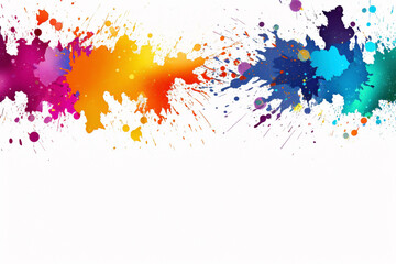 Fototapeta na wymiar Colourful splashes of paint on a white background, space for text 