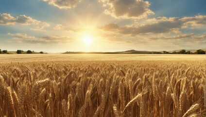 Golden wheat field at sunset 
