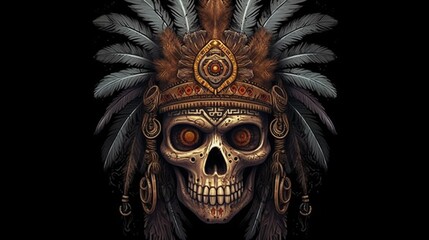 tribal shaman skull, digital art illustration, Generative AI