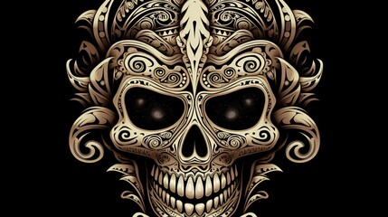 tribal skull infuse, digital art illustration, Generative AI