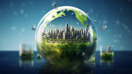 Blue Green Earth in the Future, Earth Sustainability, blue-green planet. - obrazy, fototapety, plakaty