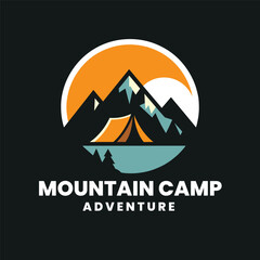 Vector mountain Exploring camping logo design 