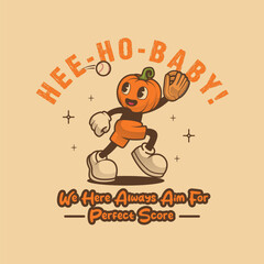 Fototapeta premium Pumpkin Baseball Mascot Retro and Vintage
